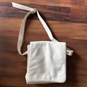 Gianni Bernini White Leather‎ Crossbody Shoulder Bag Gold Logo Charm